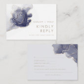 ミッドナイトネイビーエレガント金ゴールドモダンウェディングRSVP ノートカード (正面/裏面)