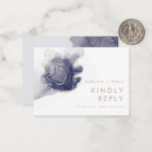 ミッドナイトネイビーエレガント金ゴールドモダンウェディングRSVP ノートカード (正面/裏面インサイチュ)