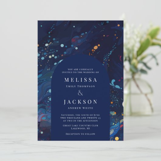 ミッドナイトネイビーブルースワーズ結婚ズアーチ招待状 招待状 (スタンド正面)