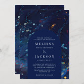 ミッドナイトネイビーブルースワーズ結婚ズアーチ招待状 招待状 (正面/裏面)