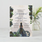 ミッドナイトネイビーブルーバラファンシーシャルロキンセアニェラ 招待状 (スタンド正面)