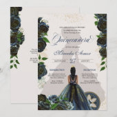 ミッドナイトネイビーブルーバラファンシーシャルロキンセアニェラ 招待状 (正面/裏面)