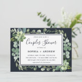 ミッドナイトネイビーブルー多肉性カップルのシャワー 招待状 (スタンド正面)