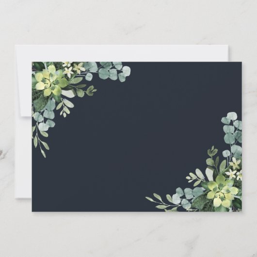 ミッドナイトネイビーブルー多肉性ブライダルシャワー 招待状 (裏面)