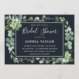 ミッドナイトネイビーブルー多肉性ブライダルシャワー 招待状