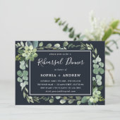 ミッドナイトネイビーブルー多肉性リハーサルディナー 招待状 (スタンド正面)