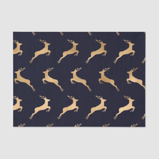 ミッドナイトネイビーブルー金ゴールドディアパターン 薄葉紙 (正面)