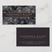 ミッドナイトネイビーブルー&グレーフローラ 名刺 (正面/裏面)