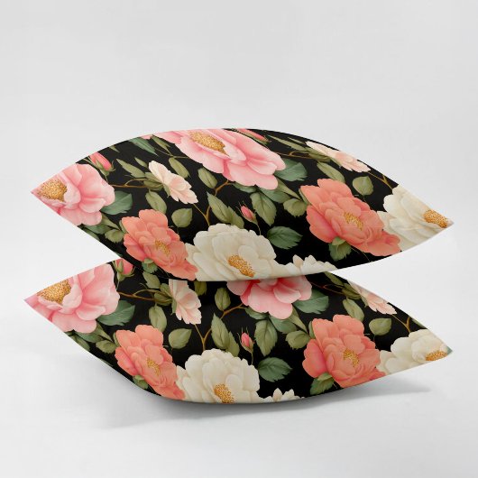 ミッドナイトバラウィスパーズブラックピンクヴィンテージ 枕カバー