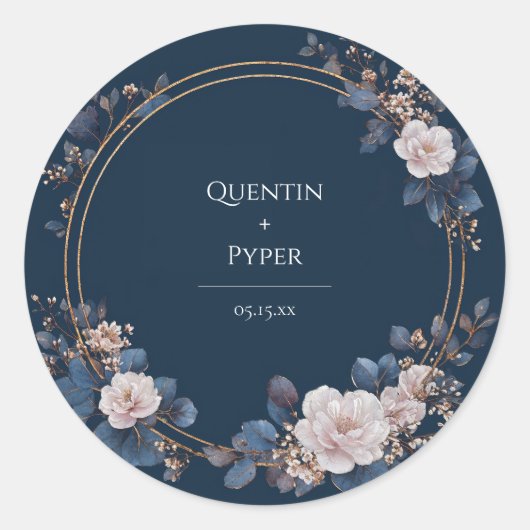 ミッドナイトバラ結婚リースステッカー ラウンドシール (正面)