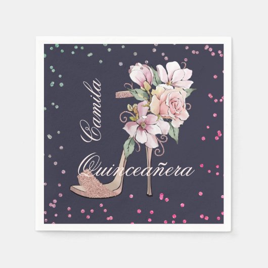 ミッドナイトバラ金ゴールドサンダルキンセアニラ スタンダードカクテルナプキン (正面)