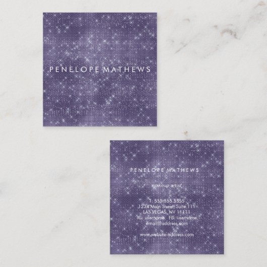 ミッドナイトパープルスパークル美しいスタイリスト スクエア名刺 (正面/裏面)