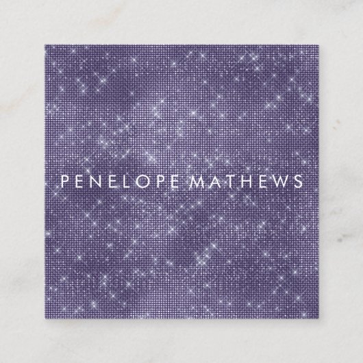 ミッドナイトパープルスパークル美しいスタイリスト スクエア名刺 (正面)