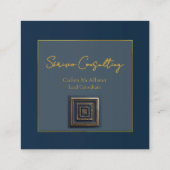 ミッドナイトパームコレクションラグジュアリーネイビーブルー&金ゴールド スクエア名刺 (裏面)