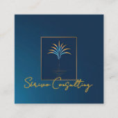 ミッドナイトパームコレクションラグジュアリーネイビーブルー&金ゴールド スクエア名刺 (正面)