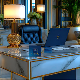 ミッドナイトパームコレクションラグジュアリーネイビーブルー&金ゴールド スクエア名刺