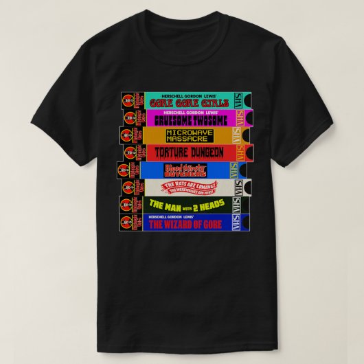 ミッドナイトビデオVHSカルトホラースタック Tシャツ (デザイン正面)