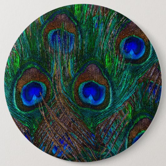 ミッドナイトピーコック羽エッチングスタイルデコール 缶バッジ (正面)