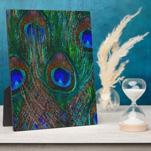 ミッドナイトピーコック羽毛エッチングスタイルデコール フォトプラーク (側面)