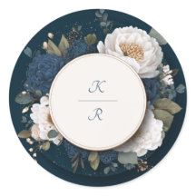 ミッドナイトピーニーブルー結婚フローラステッカー