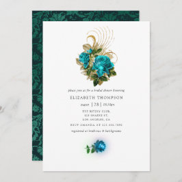 ミッドナイトファンタジーターコイズと金ゴールドブライダルシャワー 招待状
