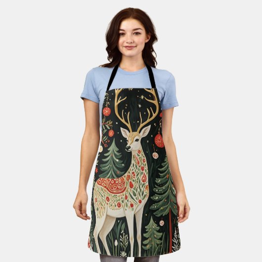 ミッドナイトフォレストクリスマスディアー エプロン (着用した状態)