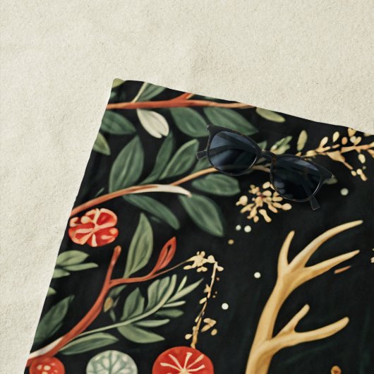 ミッドナイトフォレストクリスマスディアー ビーチタオル (インサイチュ)