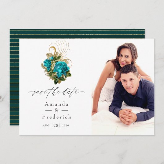 ミッドナイトフォレストファンタジーターコイズと金ゴールド結婚ズ セーブザデート (正面/裏面)