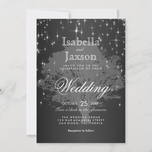 ミッドナイトブラックアンダーザスターズ結婚式招待状 招待状 (正面)