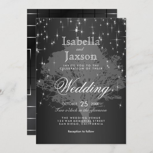 ミッドナイトブラックアンダーザスターズ結婚式招待状 招待状 (正面/裏面)