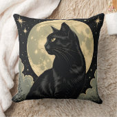ミッドナイトブラックキャットアンドムーン | ヴィンテージハロウィンアート クッション (ブランケット)