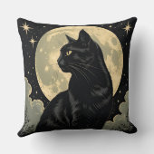 ミッドナイトブラックキャットアンドムーン | ヴィンテージハロウィンアート クッション (裏面)