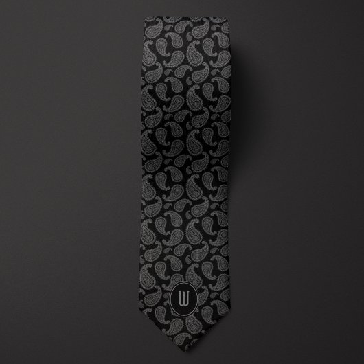ミッドナイトブラックモノクロモノグラムペイズリー ネクタイ