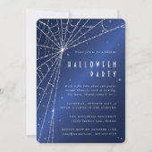 ミッドナイトブルーきらめくスパイダーウェブハローウィンパーティ 招待状 (正面)