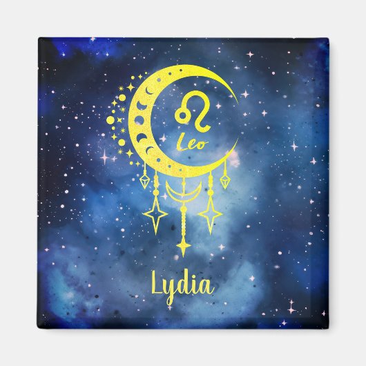 ミッドナイトブルーとイエロー名前をカスタムするレオ磁石 マグネット (正面)