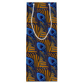 ミッドナイトブルーとオレンジピーコックの羽毛パターン ワインギフトバッグ (裏面)