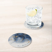 ミッドナイトブルーとゴールデングリムの抽象 ラウンドペーパーコースター (インサイチュ)