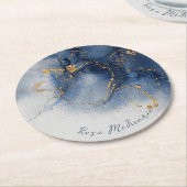 ミッドナイトブルーとゴールデングリム抽象 ラウンドペーパーコースター (アングル)