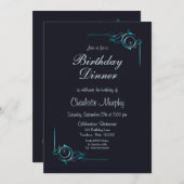 ミッドナイトブルーとターコイズ誕生日ディナー招待状 招待状 (正面/裏面)