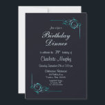ミッドナイトブルーとターコイズ21stバースデーディナー 招待状<br><div class="desc">深いエレガントミッドナイトブルー21th誕生日ディナーの招待ターコイズのフローラリーフを特集し華美、招待詳細を構成するコーナーを飾った。</div>