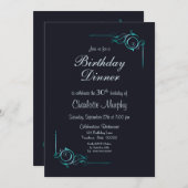 ミッドナイトブルーとターコイズ30th誕生日ディナー 招待状 (正面/裏面)