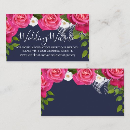 ミッドナイトブルーとピンクのバラ – 結婚のウェブサイト エンクロージャーカード (正面/裏面)