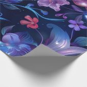 ミッドナイトブルーとピンクの花 ラッピングペーパー (角)