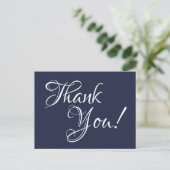 ミッドナイトブルーとホワイト書道ありがとう ポストカード (スタンド正面)