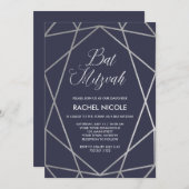 ミッドナイトブルーと幾何学的なライン | バット・ミツバ祭りの招待状 招待状 (正面/裏面)