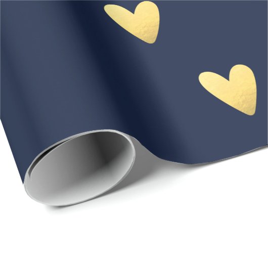 ミッドナイトブルーと金ゴールドハート ラッピングペーパー (ロールコーナー)
