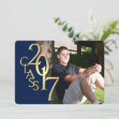 ミッドナイトブルーと金ゴールド2017写真卒業 招待状 (スタンド正面)