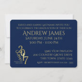 ミッドナイトブルーと金ゴールド2017写真卒業 招待状 (裏面)