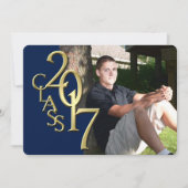ミッドナイトブルーと金ゴールド2017写真卒業 招待状 (正面)