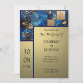 ミッドナイトブルーに咲くゴールドの花 招待状 (正面)